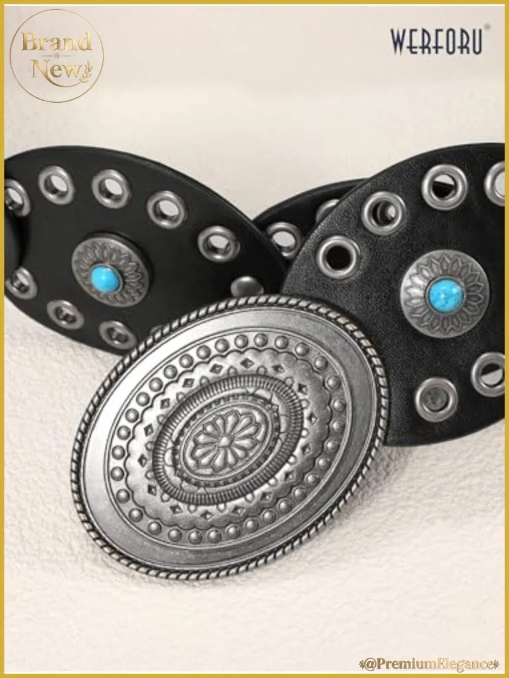 Western Disc Belt Faux Leather Turquoise Adjustable Hook Closure